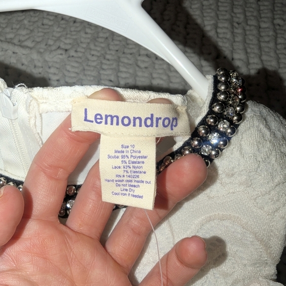 Nwt Lemondrop girls dress cream with rhinestone studded neckline size 10 - Picture 3 of 5